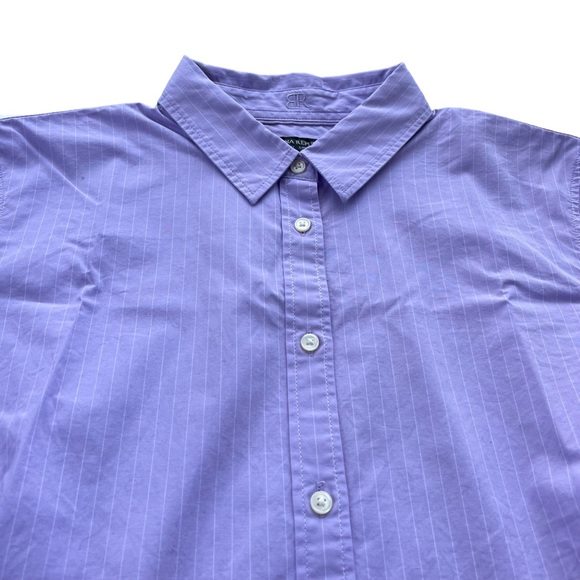 Banana Republic Womens Size 12 Riley Lilac Purple Striped Cotton Blend Button Up - Picture 10 of 12